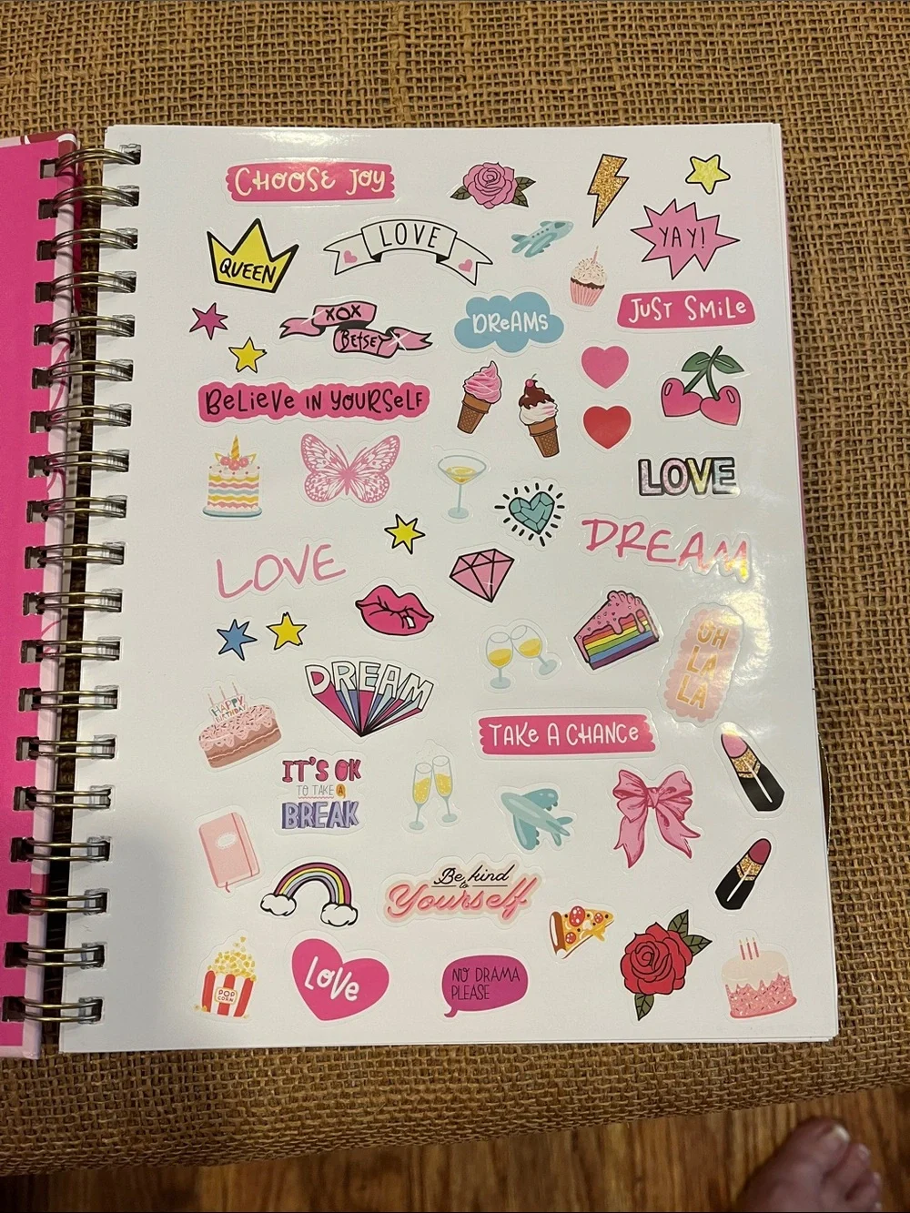 Betsey Johnson Pink and Hot Pink Heart & Bow Spiral Planner with Gold Elastic